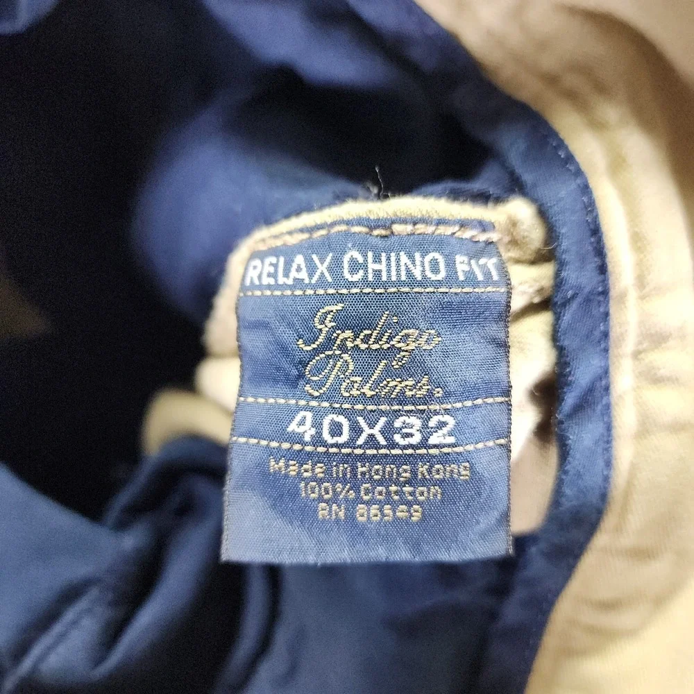 Indigo Palms Pant Mens 40x30 Beige Cotton Chino Straight Relaxed Business Preppy